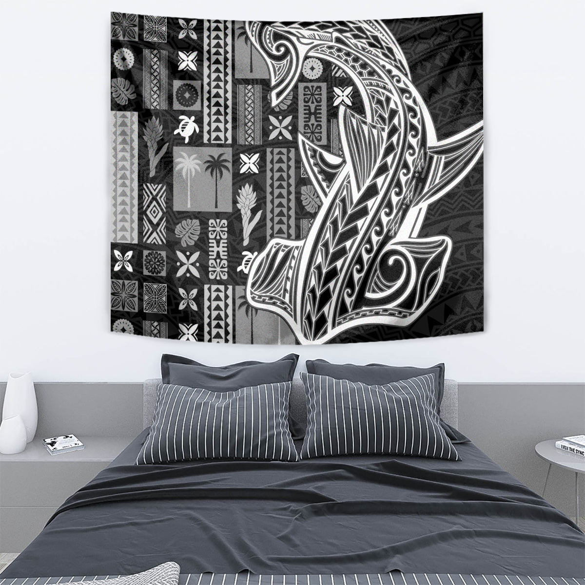 Samoa Tapa Tapestry Siapo Mix Tatau Patterns - Black - Wonder Print Shop