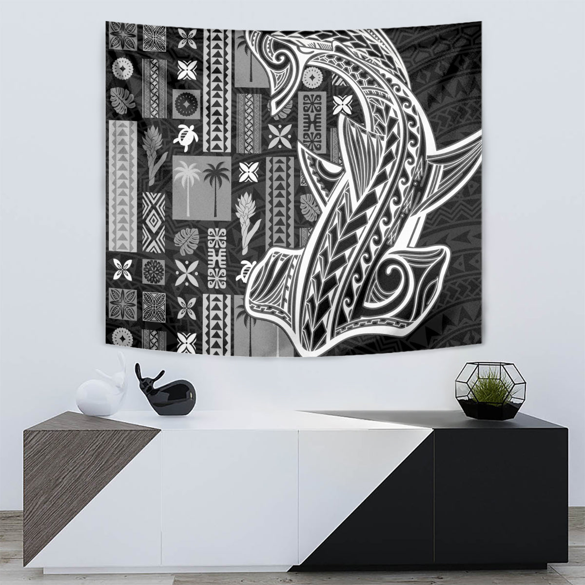 Samoa Tapa Tapestry Siapo Mix Tatau Patterns - Black - Wonder Print Shop