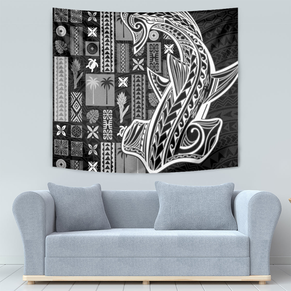 Samoa Tapa Tapestry Siapo Mix Tatau Patterns - Black - Wonder Print Shop