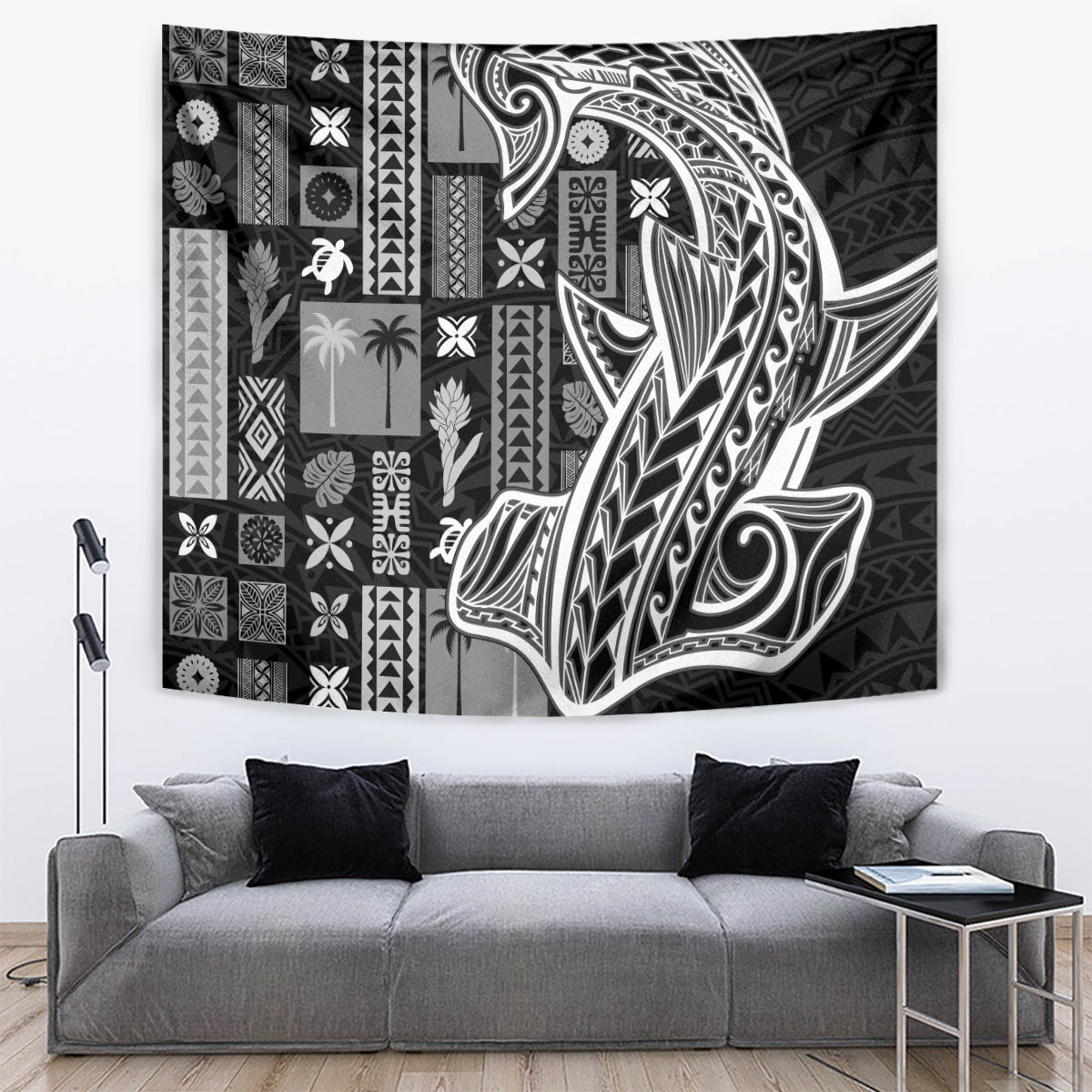 Samoa Tapa Tapestry Siapo Mix Tatau Patterns - Black - Wonder Print Shop
