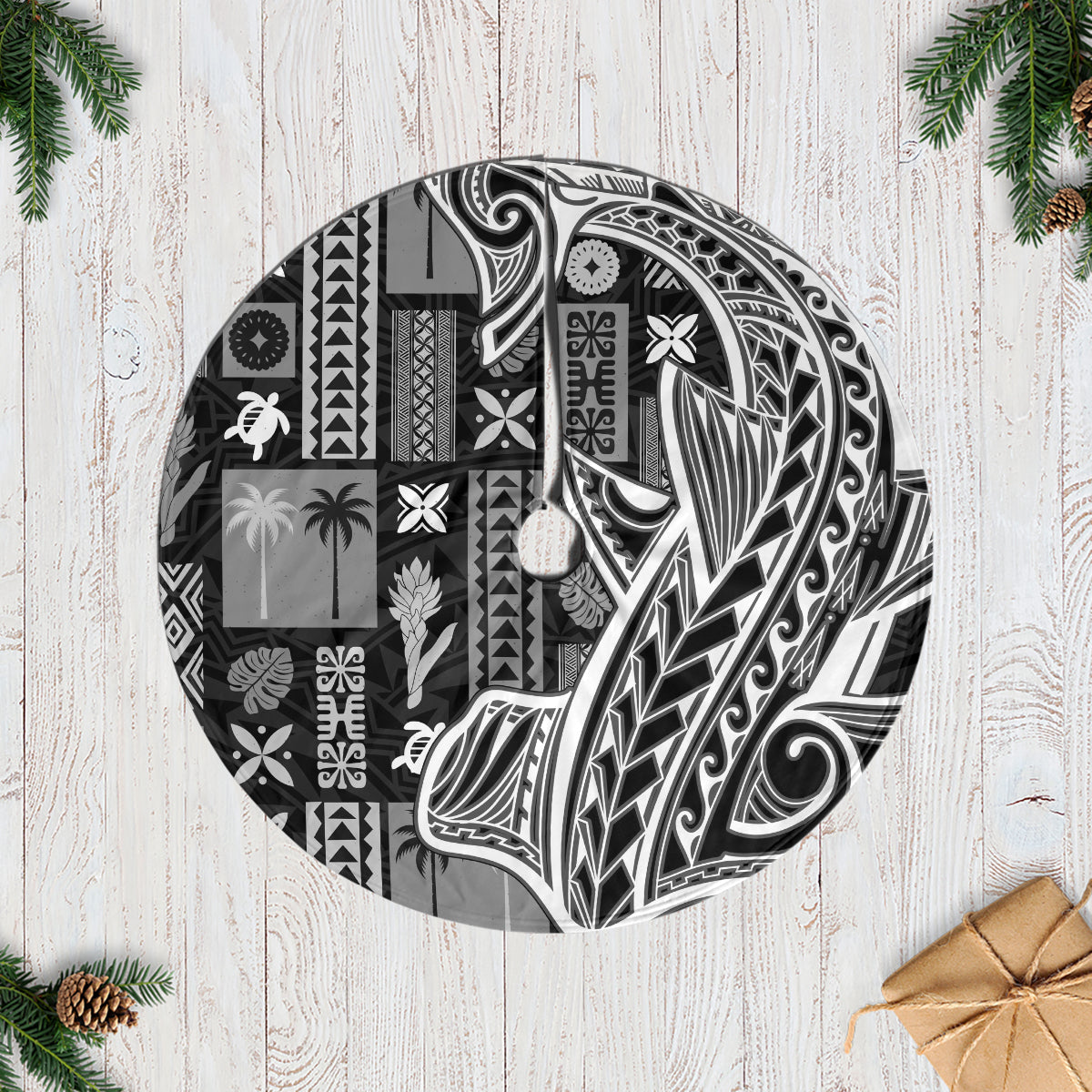 Samoa Tapa Tree Skirt Siapo Mix Tatau Patterns - Black - Wonder Print Shop