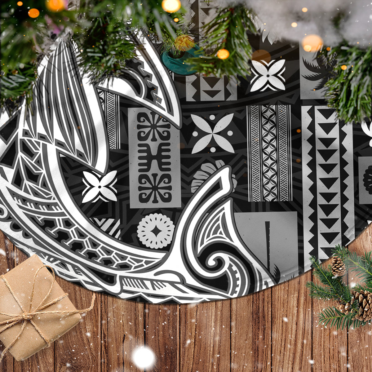 Samoa Tapa Tree Skirt Siapo Mix Tatau Patterns - Black - Wonder Print Shop