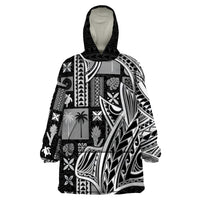 Samoa Tapa Wearable Blanket Hoodie Siapo Mix Tatau Patterns - Black - Wonder Print Shop