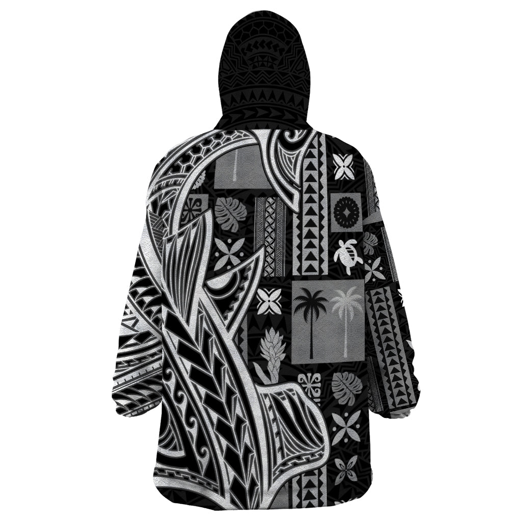 Samoa Tapa Wearable Blanket Hoodie Siapo Mix Tatau Patterns - Black - Wonder Print Shop