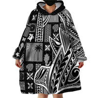 Samoa Tapa Wearable Blanket Hoodie Siapo Mix Tatau Patterns - Black - Wonder Print Shop