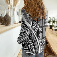 Samoa Tapa Women Casual Shirt Siapo Mix Tatau Patterns - Black - Wonder Print Shop