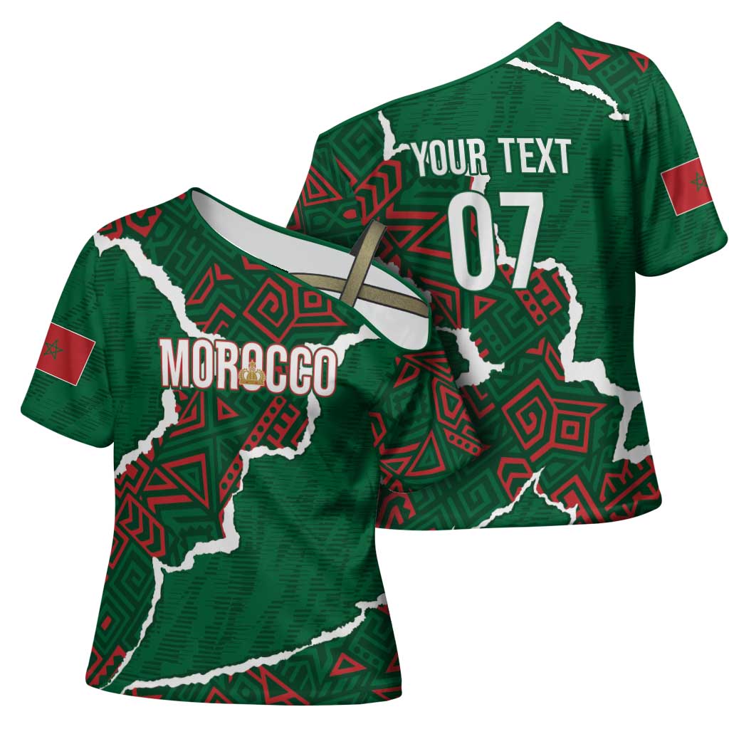 Morocco Football Custom Cross Shoulder Shirt Grunge Motifs