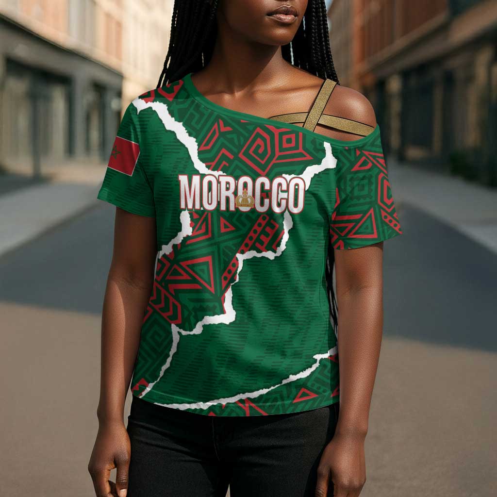 Morocco Football Custom Cross Shoulder Shirt Grunge Motifs