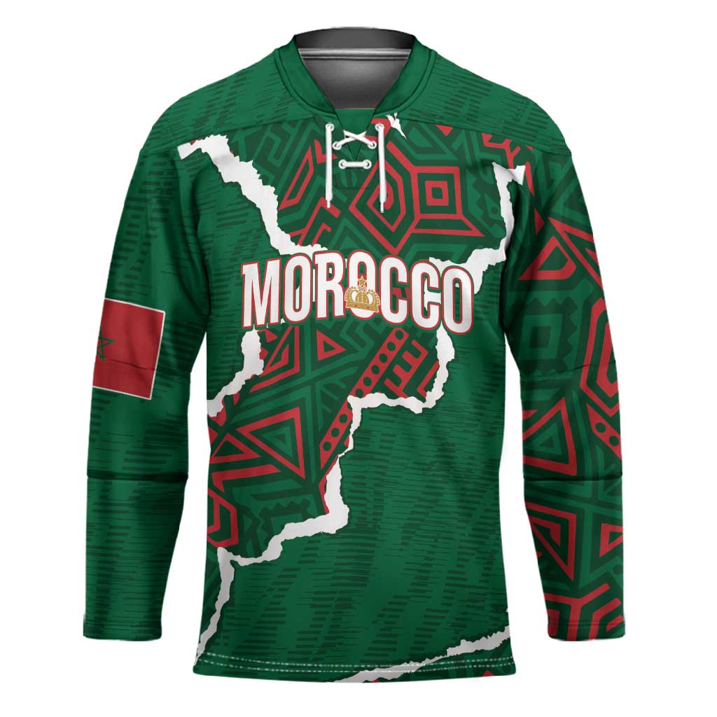 Morocco Football Custom Hockey Jersey Grunge Motifs