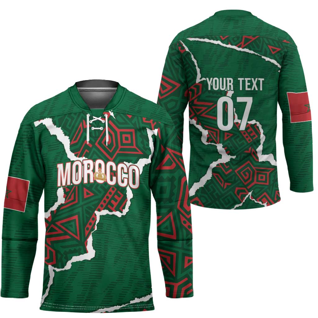 Morocco Football Custom Hockey Jersey Grunge Motifs