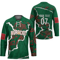 Morocco Football Custom Hockey Jersey Grunge Motifs