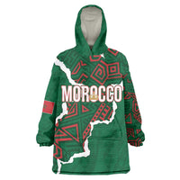 Morocco Football Custom Kid Wearable Blanket Hoodie Grunge Motifs
