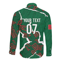 Morocco Football Custom Long Sleeve Button Shirt Grunge Motifs