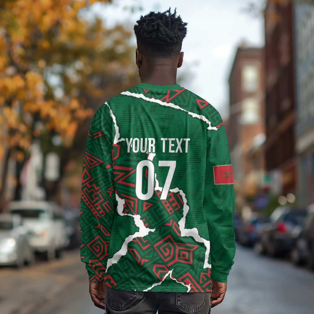 Morocco Football Custom Long Sleeve Shirt Grunge Motifs