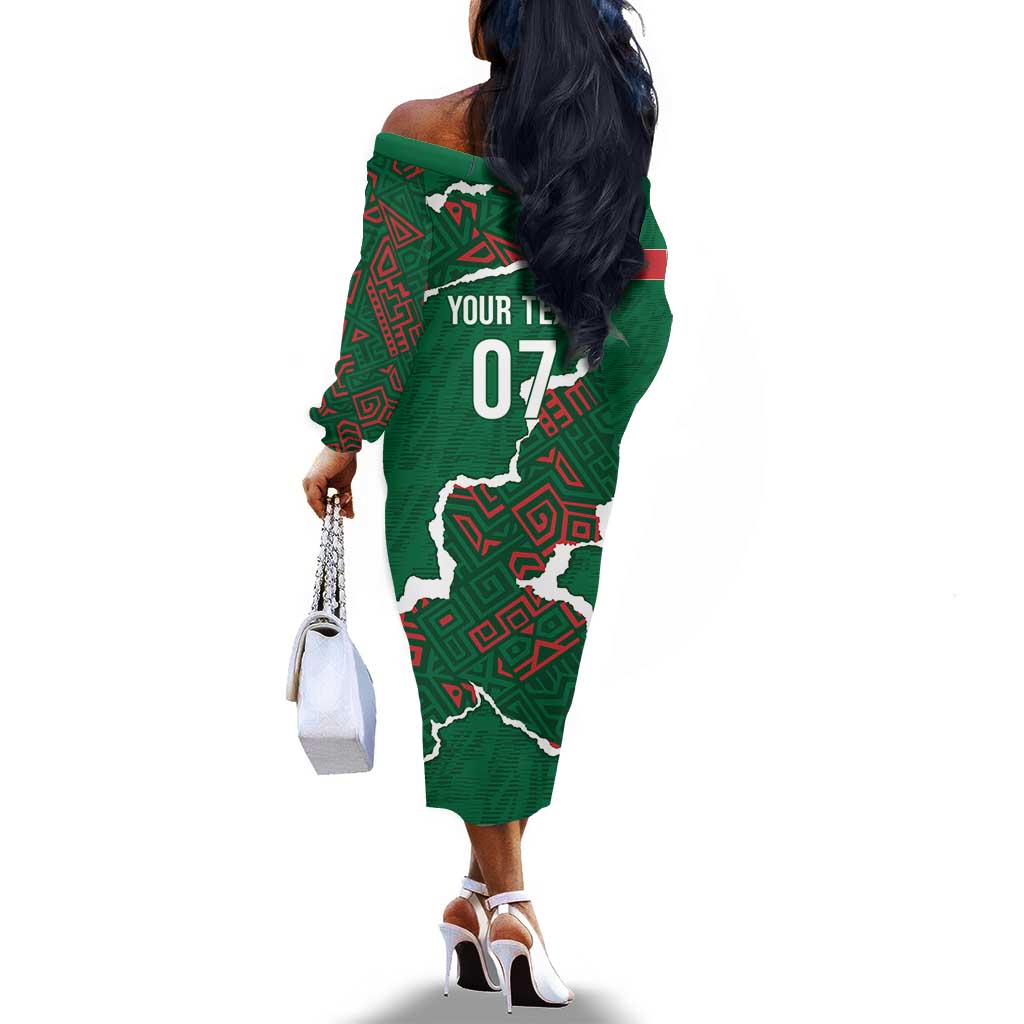 Morocco Football Custom Off The Shoulder Long Sleeve Dress Grunge Motifs