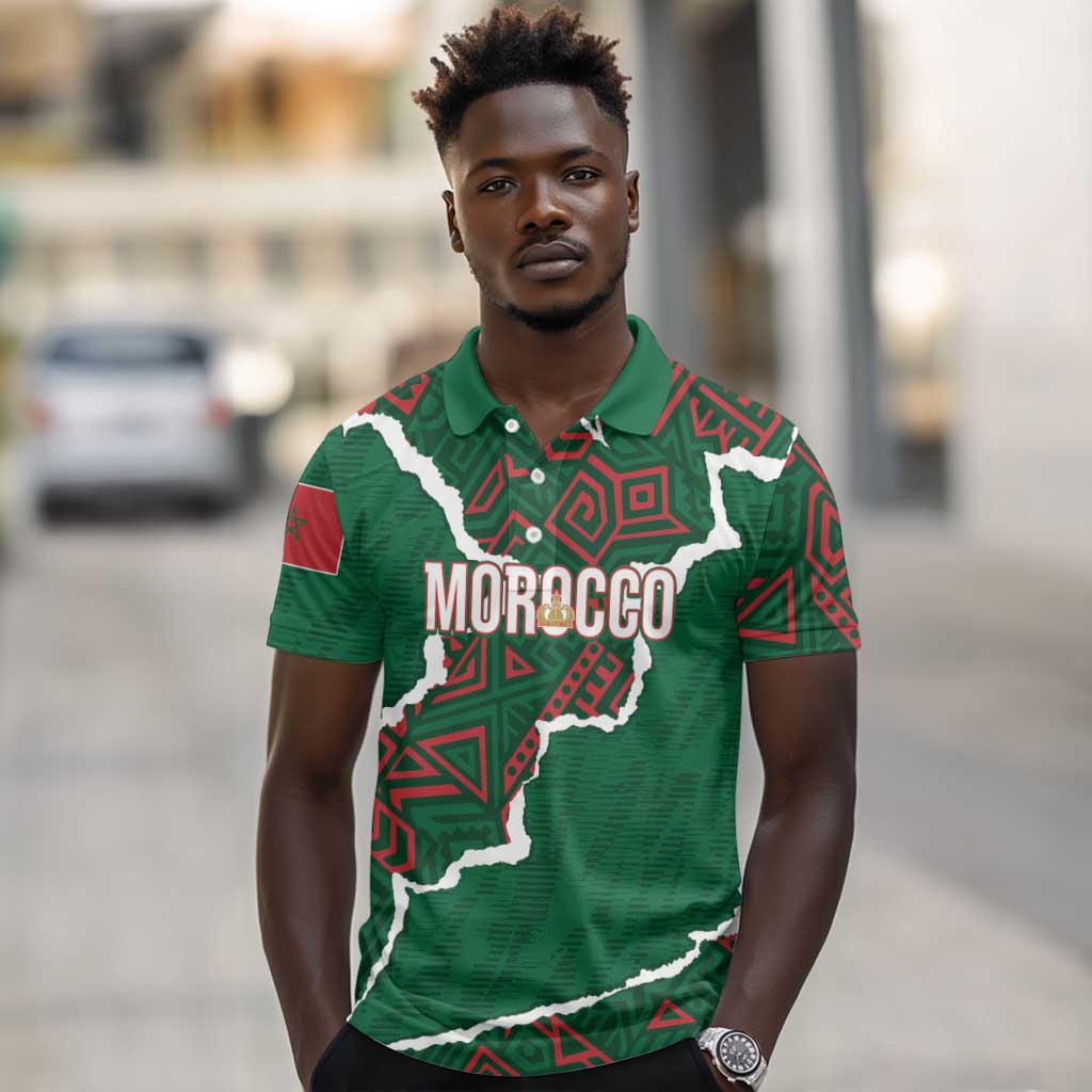 Morocco Football Custom Polo Shirt Grunge Motifs