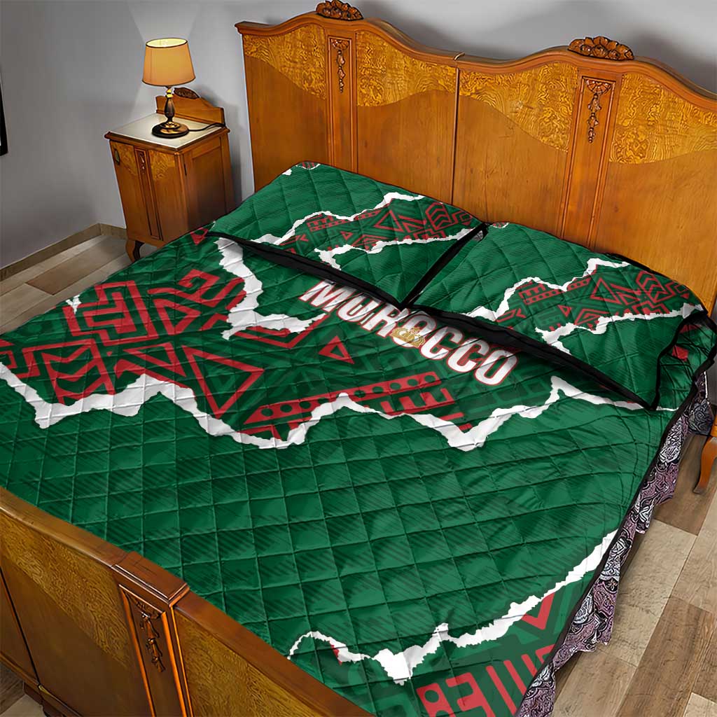 Morocco Football Quilt Bed Set Grunge Motifs