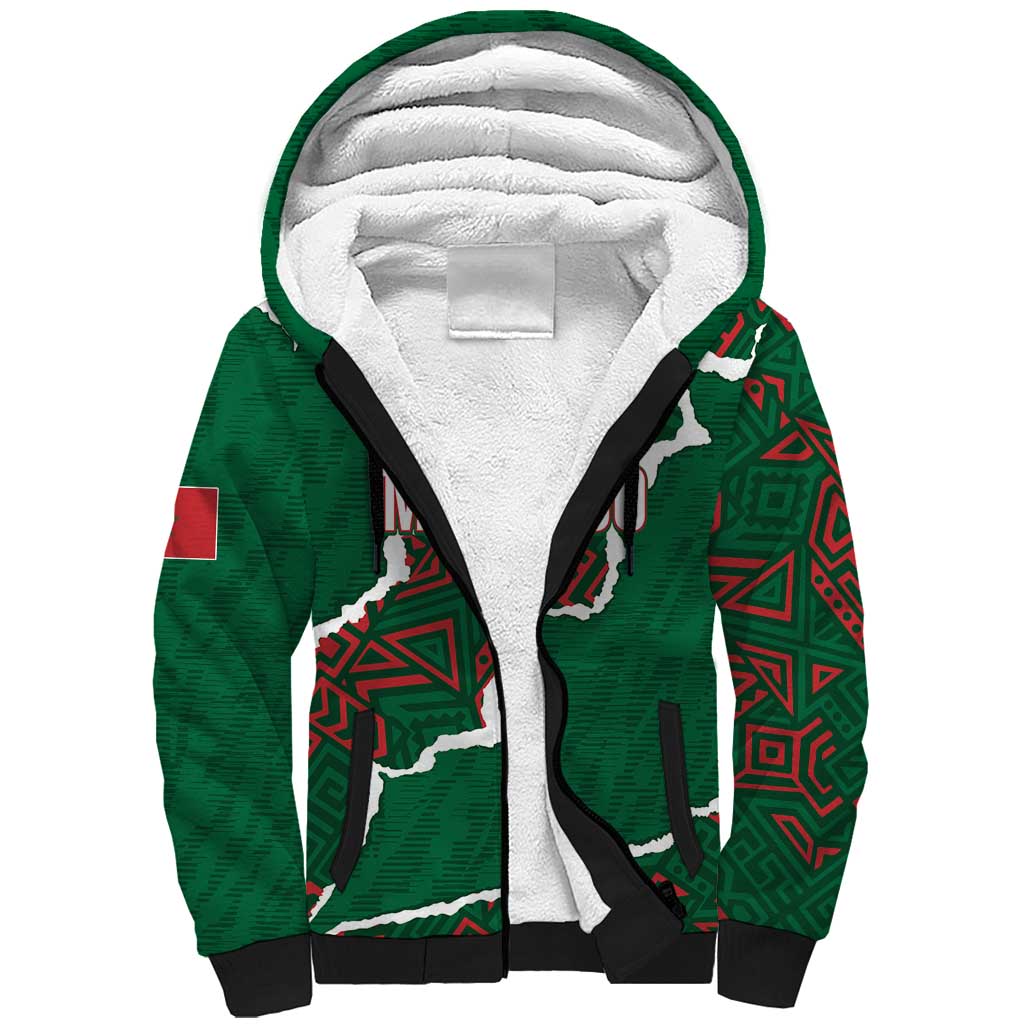 Morocco Football Custom Sherpa Hoodie Grunge Motifs