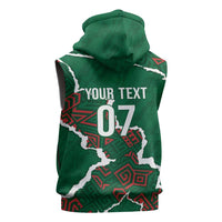 Morocco Football Custom Sleeveless Zip Hoodie Grunge Motifs