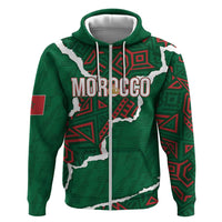 Morocco Football Custom Zip Hoodie Grunge Motifs