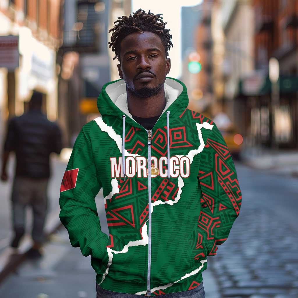 Morocco Football Custom Zip Hoodie Grunge Motifs