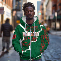 Morocco Football Custom Zip Hoodie Grunge Motifs