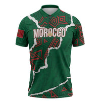 Morocco Football Custom Zipper Polo Shirt Grunge Motifs