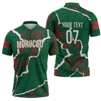 Morocco Football Custom Zipper Polo Shirt Grunge Motifs