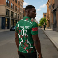 Morocco Football Custom Zipper Polo Shirt Grunge Motifs