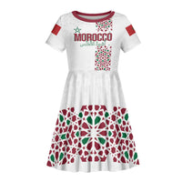 Morocco Atlas Lions Personalized Kid Short Sleeve Dress Arabesque Inspired Pattern