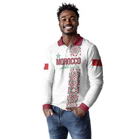 Morocco Atlas Lions Personalized Long Sleeve Polo Shirt Arabesque Inspired Pattern