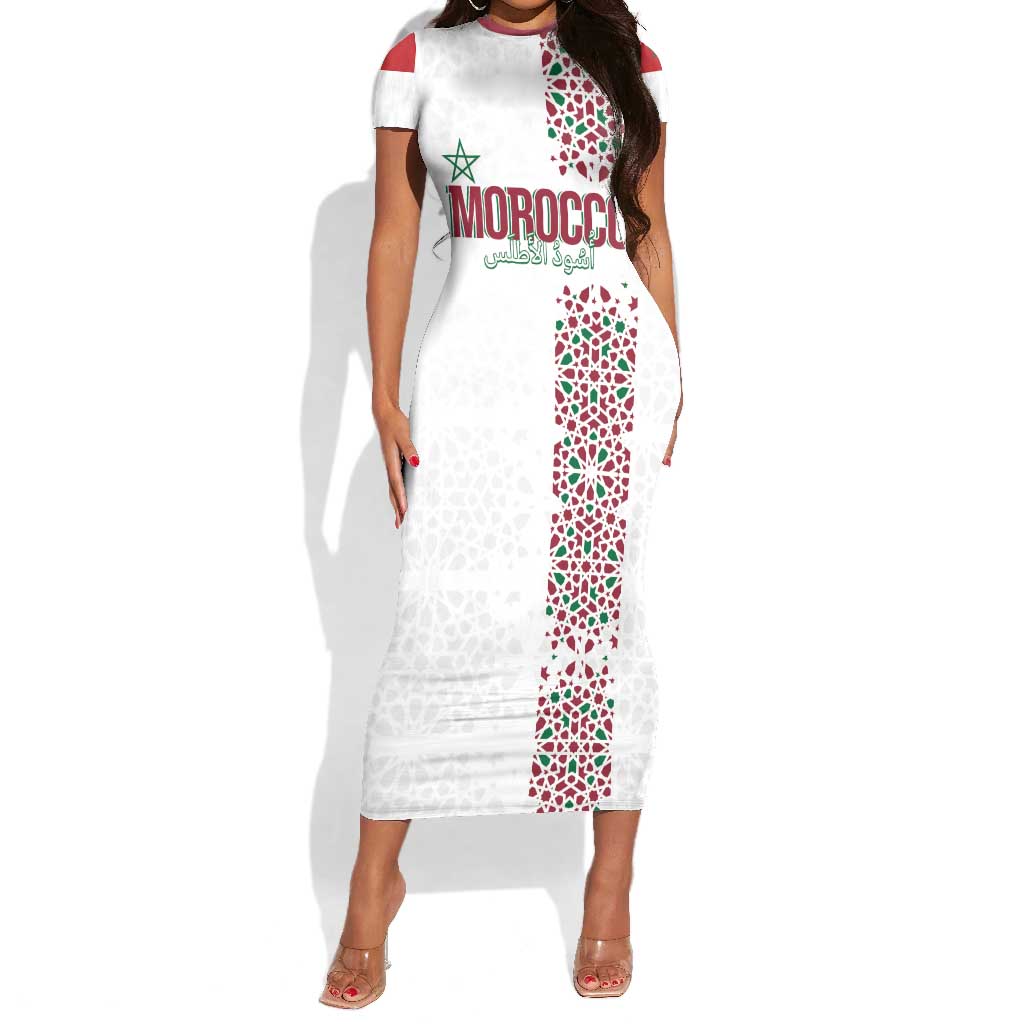 Morocco Atlas Lions Personalized Short Sleeve Bodycon Dress Arabesque Inspired Pattern
