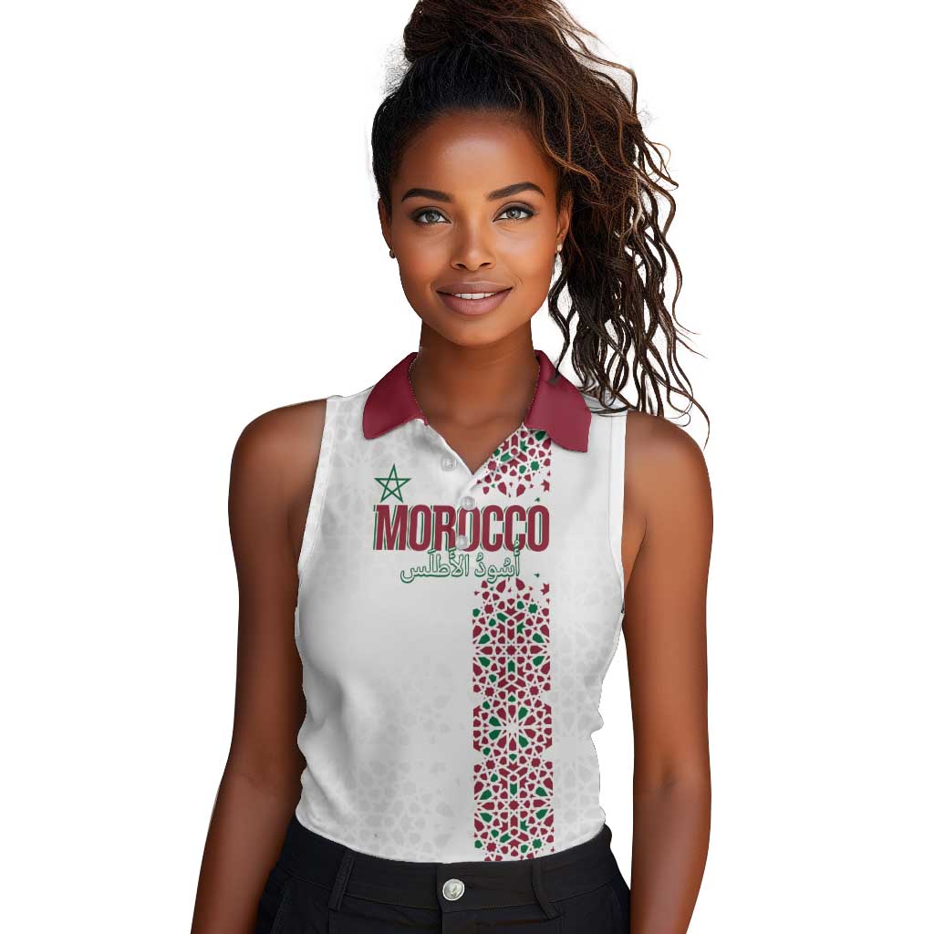 Morocco Atlas Lions Personalized Women Sleeveless Polo Shirt Arabesque Inspired Pattern