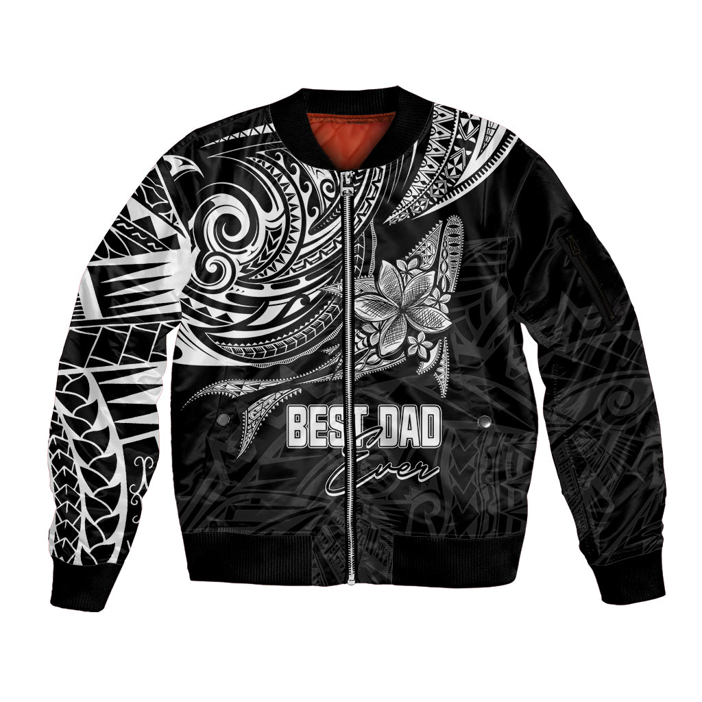 Personalised Father's Day Polynesian Sleeve Zip Bomber Jacket Best Dad Ever - Black - Wonder Print Shop