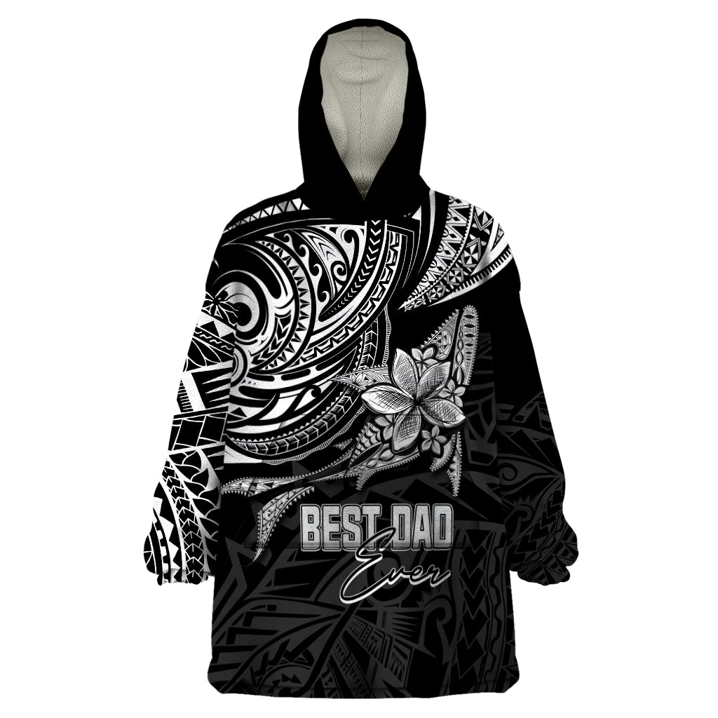 Personalised Father's Day Polynesian Wearable Blanket Hoodie Best Dad Ever - Black - Wonder Print Shop