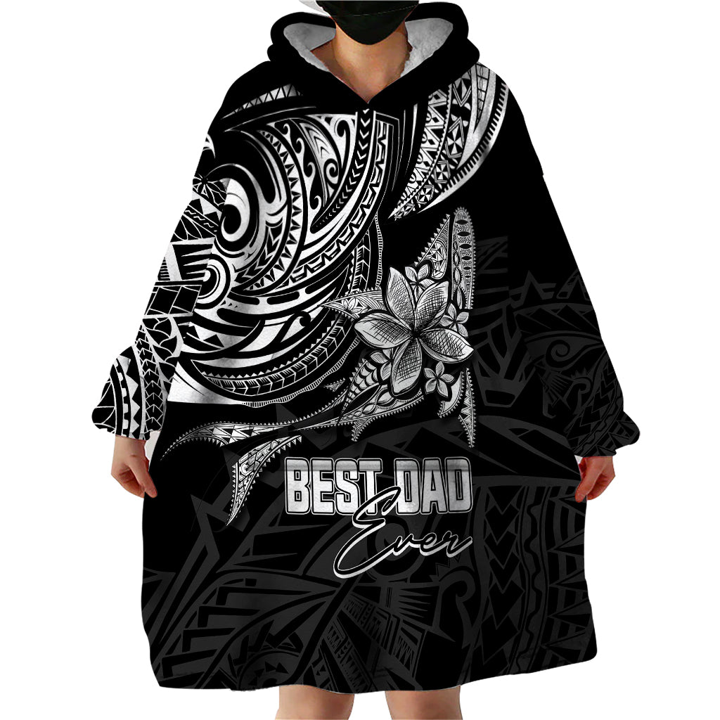 Personalised Father's Day Polynesian Wearable Blanket Hoodie Best Dad Ever - Black - Wonder Print Shop