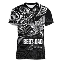Personalised Father's Day Polynesian Women V Neck T Shirt Best Dad Ever - Black - Wonder Print Shop