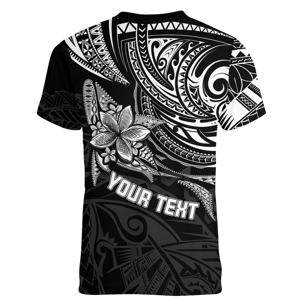 Personalised Father's Day Polynesian Women V Neck T Shirt Best Dad Ever - Black - Wonder Print Shop