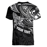 Personalised Father's Day Polynesian Women V Neck T Shirt Best Dad Ever - Black - Wonder Print Shop