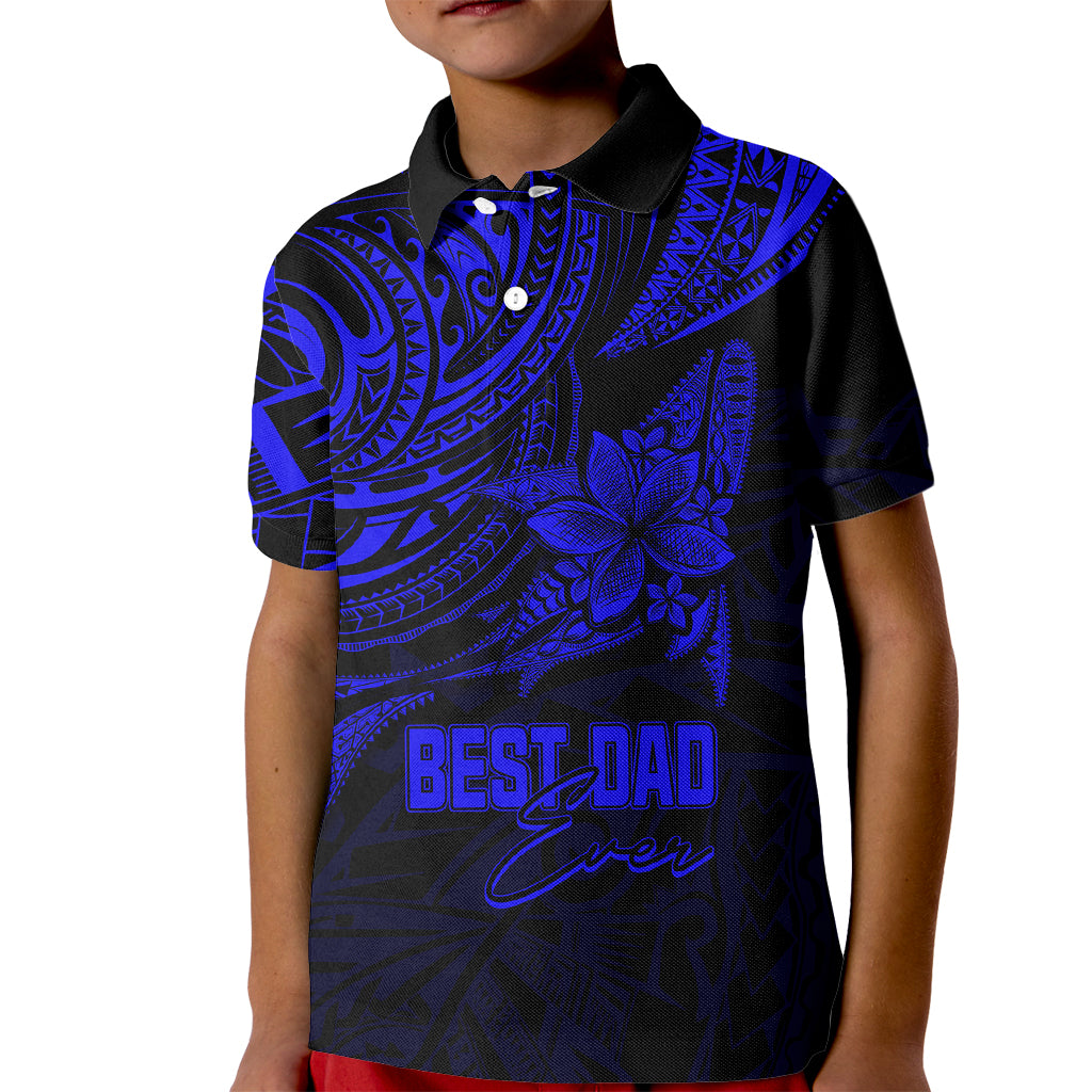 Custom Fathers Day Polynesian Polo Shirt for Kid Best Dad Ever Blue - Wonder Print Shop