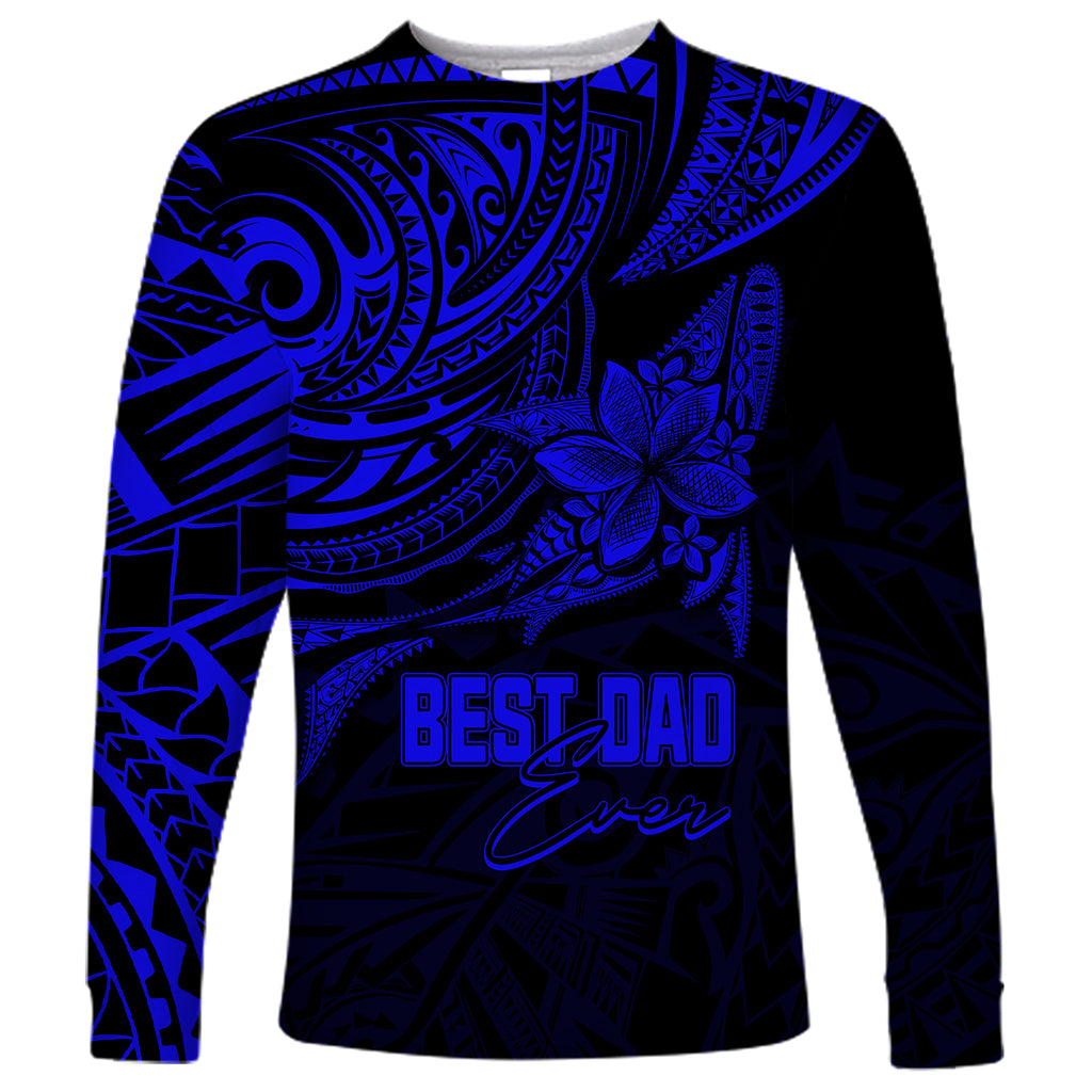 Personalised Father's Day Polynesian Long Sleeve Shirt Best Dad Ever - Blue - Wonder Print Shop