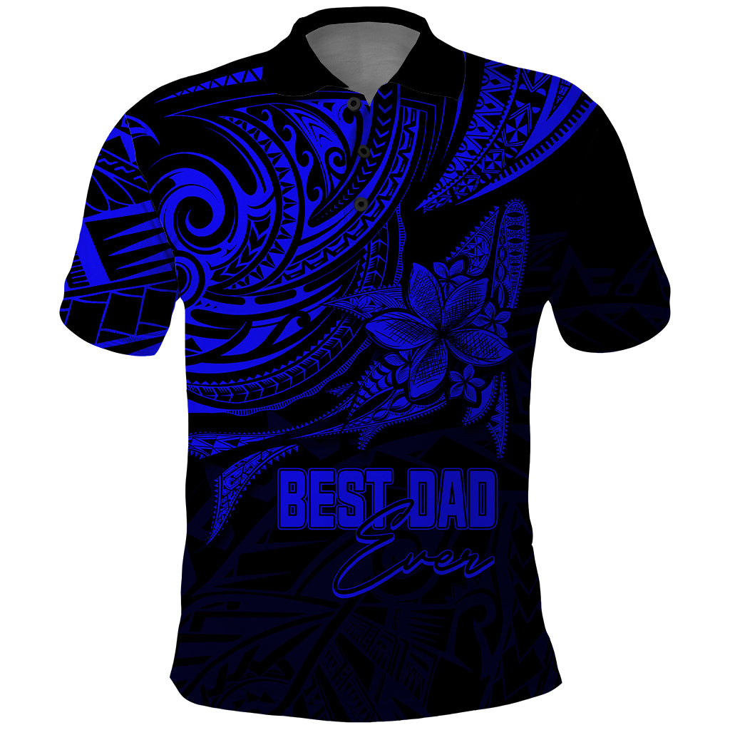 Custom Fathers Day Polynesian Polo Shirt Best Dad Ever Blue - Wonder Print Shop