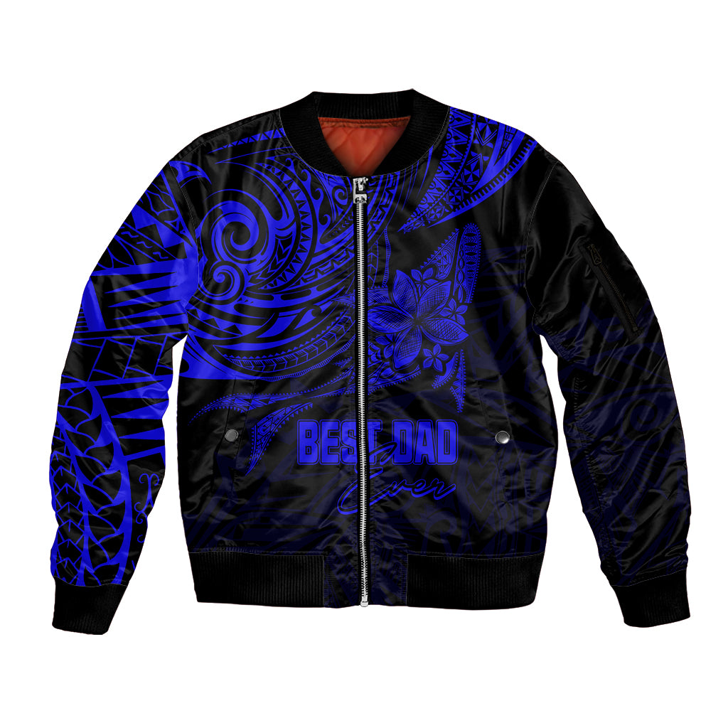Personalised Father's Day Polynesian Sleeve Zip Bomber Jacket Best Dad Ever - Blue - Wonder Print Shop