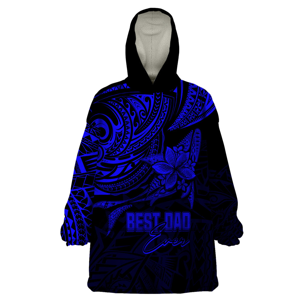 Personalised Father's Day Polynesian Wearable Blanket Hoodie Best Dad Ever - Blue - Wonder Print Shop