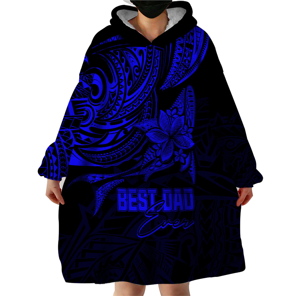 Personalised Father's Day Polynesian Wearable Blanket Hoodie Best Dad Ever - Blue - Wonder Print Shop