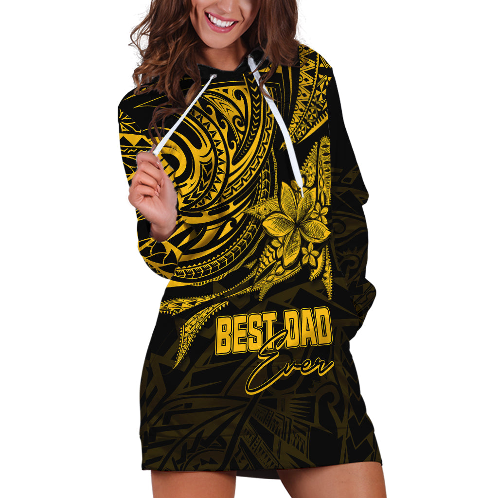 Personalised Father's Day Polynesian Hoodie Dress Best Dad Ever - Gold - Wonder Print Shop