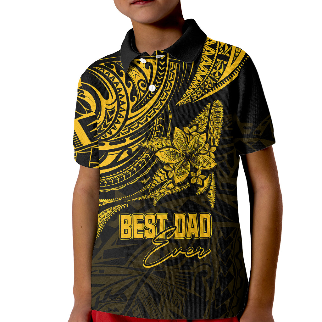 Custom Fathers Day Polynesian Polo Shirt for Kid Best Dad Ever Gold - Wonder Print Shop