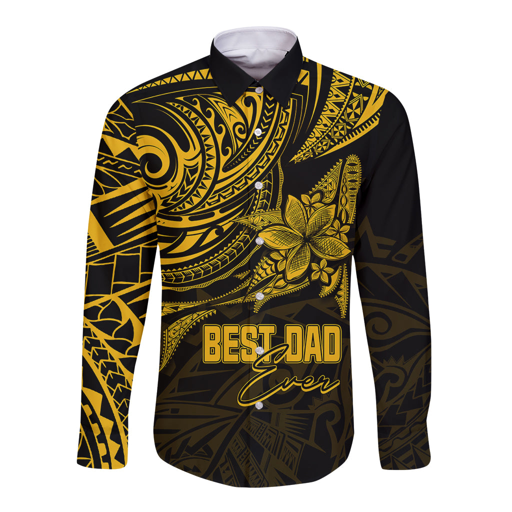 Personalised Father's Day Polynesian Long Sleeve Button Shirt Best Dad Ever - Gold - Wonder Print Shop
