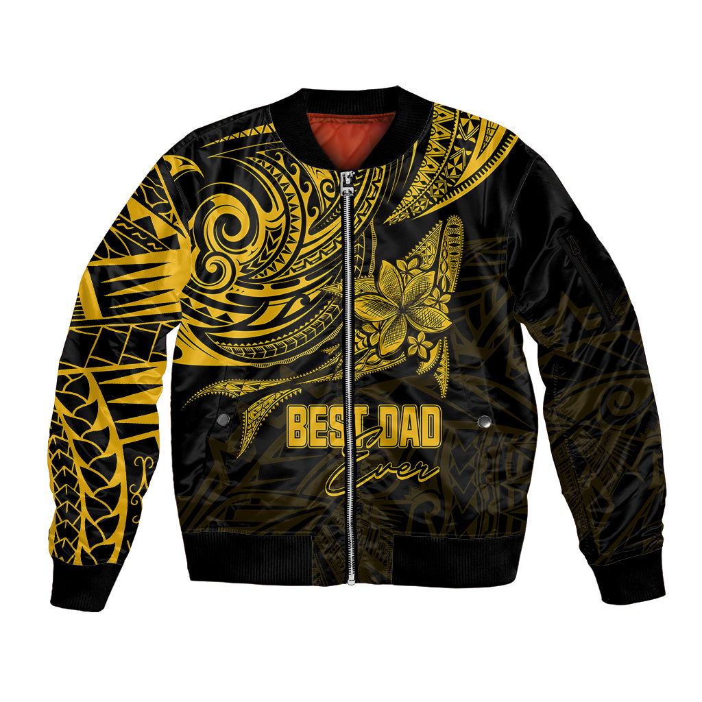 Personalised Father's Day Polynesian Sleeve Zip Bomber Jacket Best Dad Ever - Gold - Wonder Print Shop