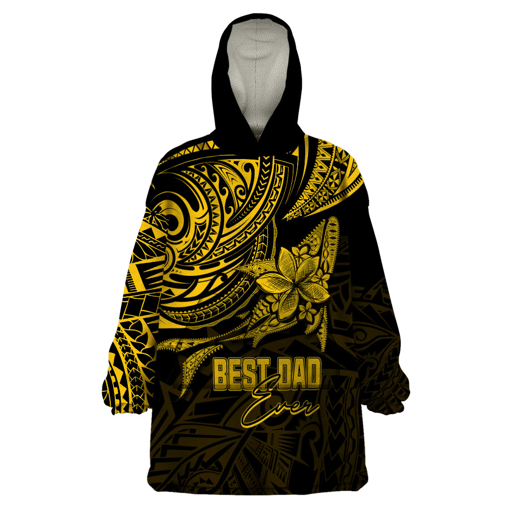 Personalised Father's Day Polynesian Wearable Blanket Hoodie Best Dad Ever - Gold - Wonder Print Shop